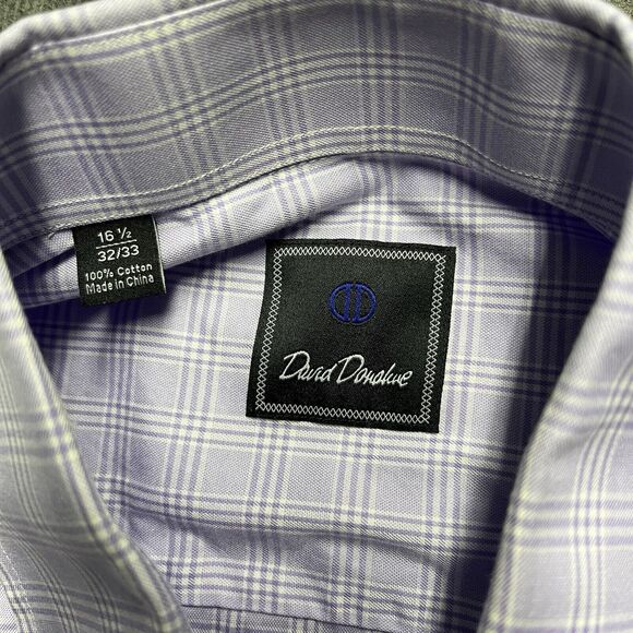 David Donahue Shirt Men's Size 16.5 32/33 Purple Check 100% Cotton Long Sleeve - Picture 2 of 8